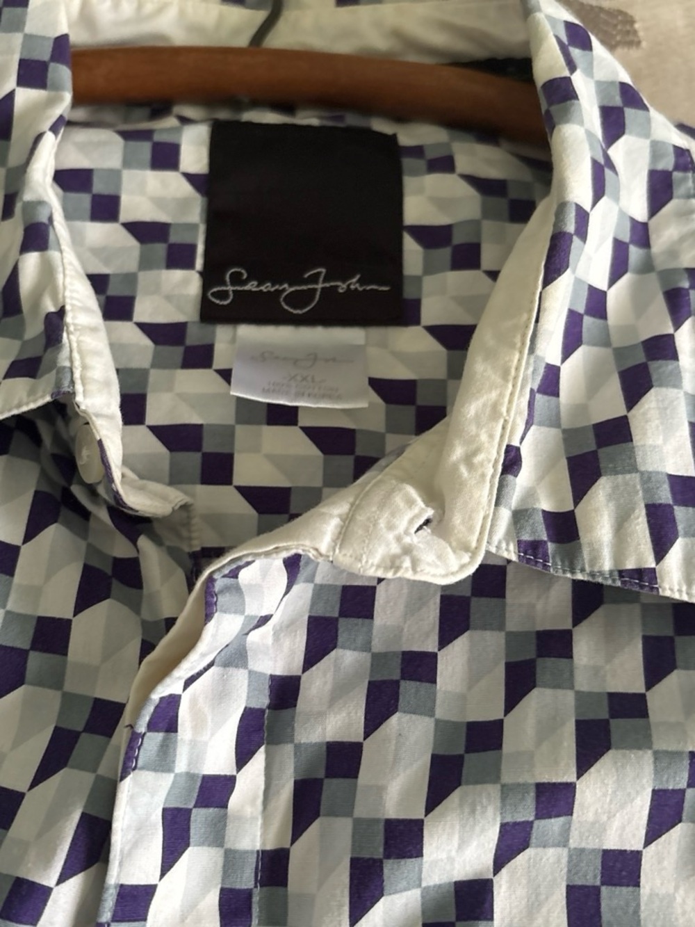 Sean John Purple and White Geometric Casual Button-Down Shirt